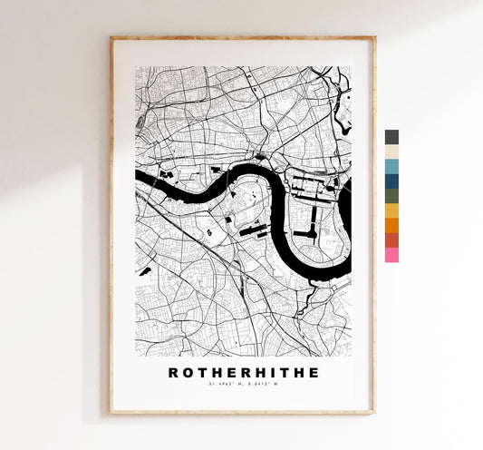 Rotherhithe Map Print - Minimalist City Map Poster - Map Art - UK - Rotherhithe Print - Rotherhithe, London - Different Colours Available