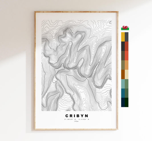 Cribyn Print - Contour Map - Cribyn, Brecon Beacons - Wales - Topographic Map - Wall Art - Cribyn Contour Map - Topography