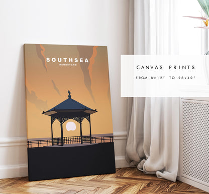 Southsea Bandstand Travel Poster (Sunset - Orange) - Wall Art Print - Southsea and Portsmouth Travel Posters - Prints or Framed Prints