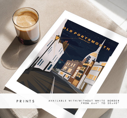 Old Portsmouth Travel Poster (Night) - Wall Art Print - Southsea and Portsmouth Travel Posters - Prints or Framed Prints