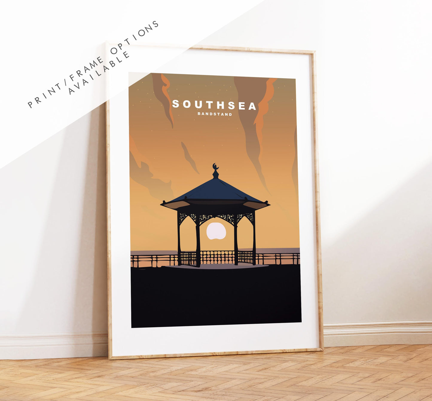 Southsea Bandstand Travel Poster (Sunset - Orange) - Wall Art Print - Southsea and Portsmouth Travel Posters - Prints or Framed Prints