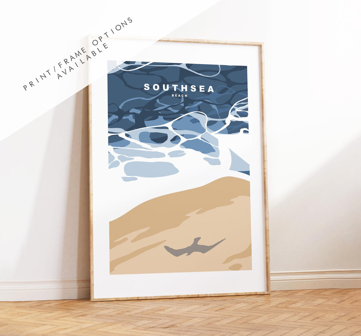 Southsea Beach Travel Poster - Wall Art Print - Southsea and Portsmouth Travel Posters - Minimalist Retro Style - Prints or Framed Prints