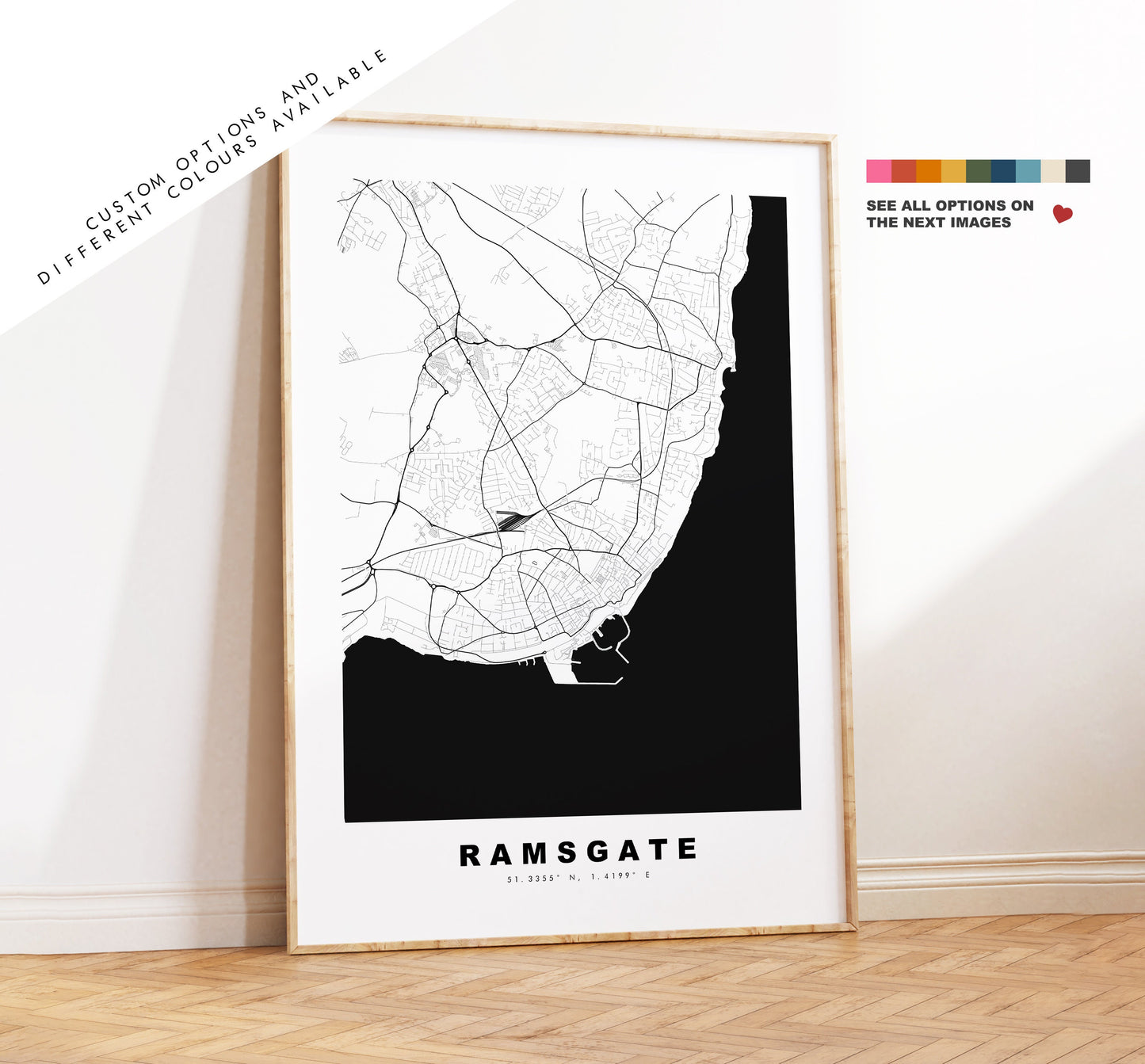 Ramsgate Map Print - Minimalist City Map Poster - Map Art - UK - Ramsgate Print - Ramsgate Poster - Different Colours Available