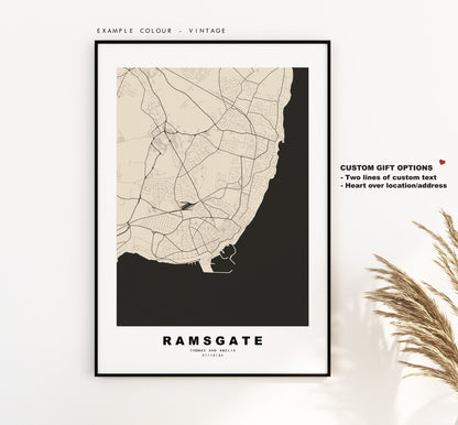 Ramsgate Map Print - Minimalist City Map Poster - Map Art - UK - Ramsgate Print - Ramsgate Poster - Different Colours Available