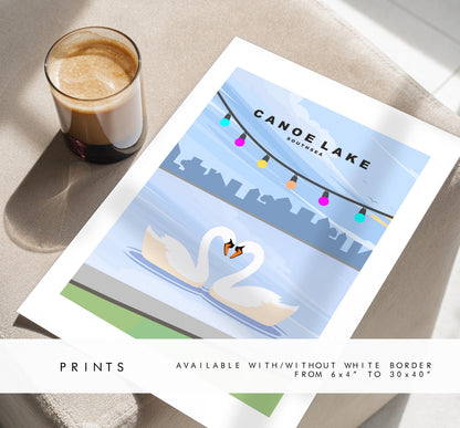 Canoe Lake Travel Poster - Wall Art Print - Southsea and Portsmouth Travel Posters - Minimalist Retro Style - Prints or Framed Prints