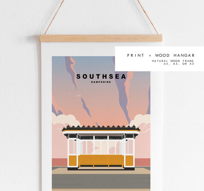 Southsea Travel Poster (Sunset) - Wall Art Print - Southsea and Portsmouth Travel Posters - Minimalist Retro Style - Prints or Framed Prints