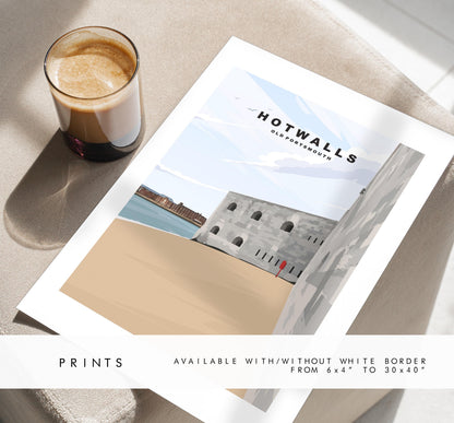 Hotwalls Beach Travel Poster - Wall Art Print - Southsea and Portsmouth Travel Posters - Minimalist Retro Style - Prints or Framed Prints
