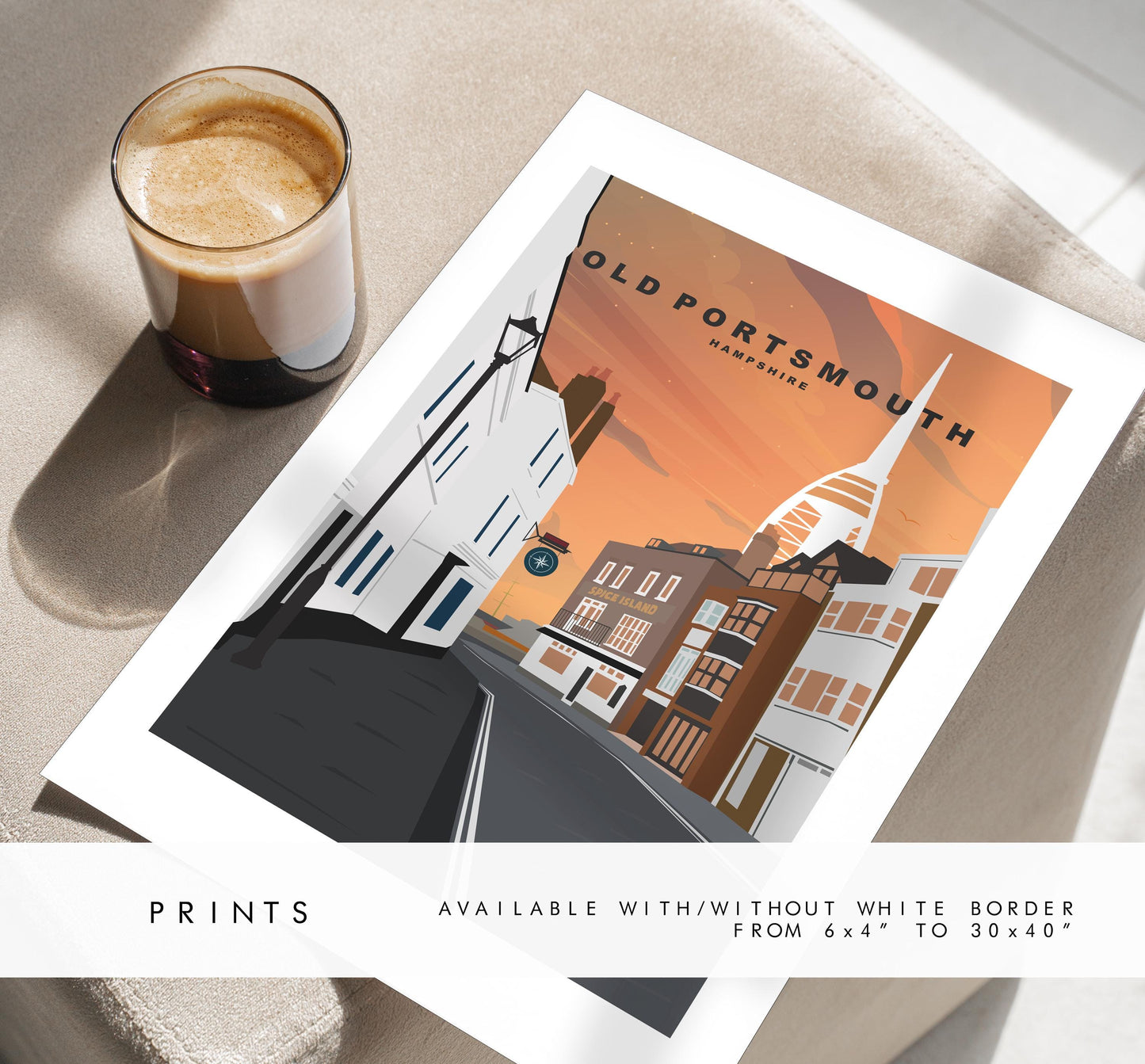 Old Portsmouth Travel Poster (Sunset - Orange)  - Wall Art Print - Southsea and Portsmouth Travel Posters - Prints or Framed Prints