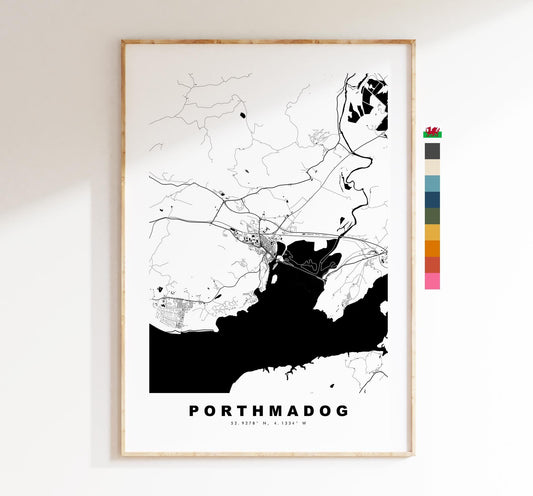 Porthmadog Map Print - Minimalist City Map Poster - Map Art - Wales - UK - Porthmadog Print - Porthmadog Poster - Different Colours Available