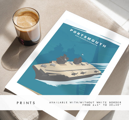 HMS Queen Elizabeth - Portsmouth Travel Poster - Wall Art Print - Southsea and Portsmouth Travel Posters - Prints or Framed Prints