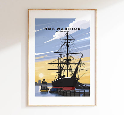 Warrior Travel Poster (New) - Wall Art Print - Southsea and Portsmouth Travel Posters - Minimalist Retro Style - Prints or Framed Prints