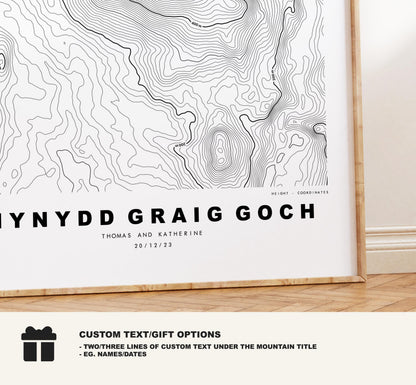 Mynydd Graig Goch Print - Contour Map - Mynydd Graig Goch Poster - Wales - Topographic Map - Print - Poster - Wall Art - Welsh 2000s