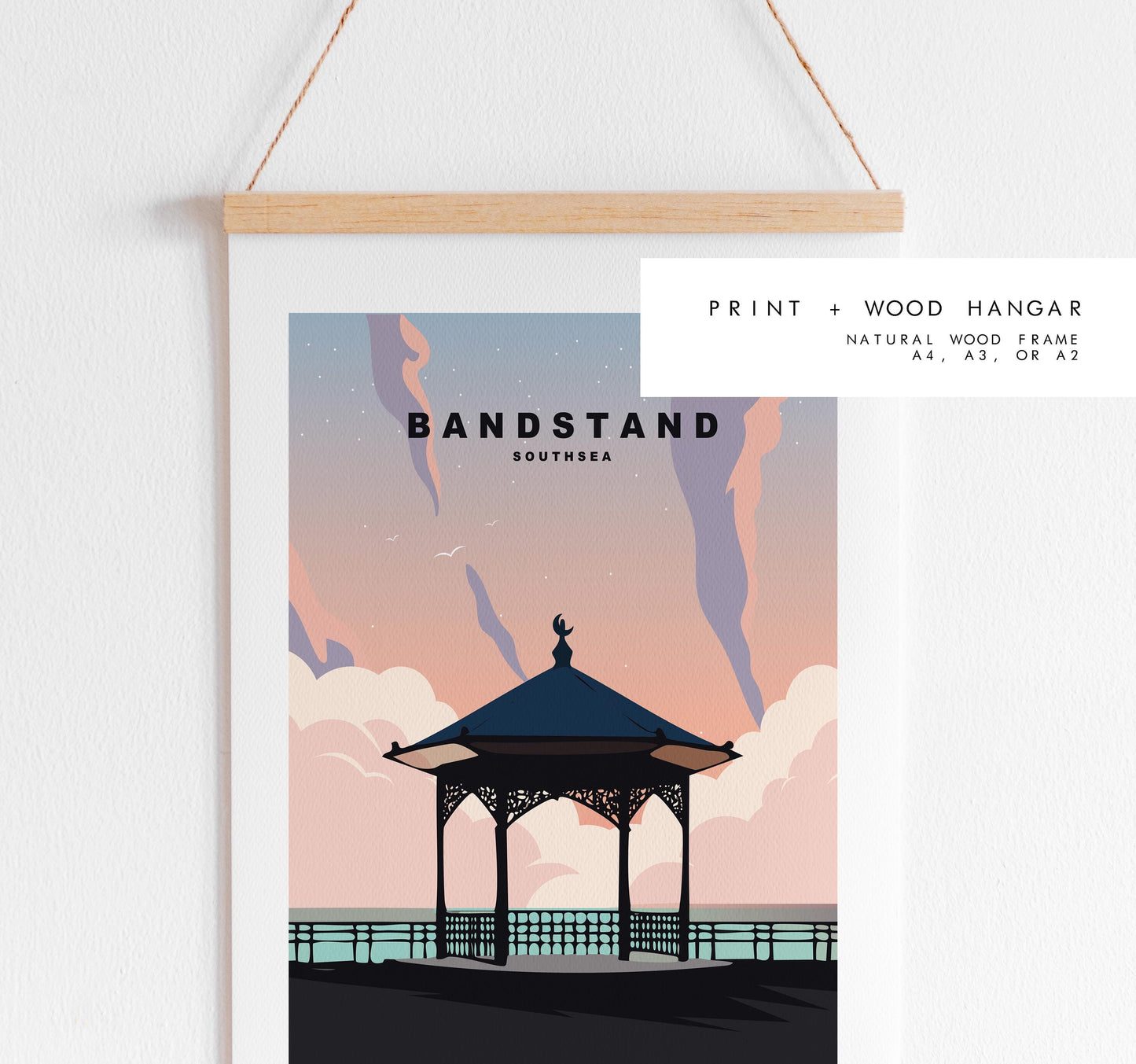 Southsea Bandstand Travel Poster (Sunset) - Wall Art Print - Southsea and Portsmouth Travel Posters - Prints or Framed Prints