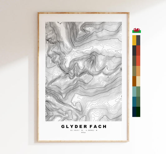 Glyder Fach Print - Contour Map - Snowdonia - Wales - Topographic Map - Print - Poster - Wall Art - Glyder Fach Poster - Glyderau