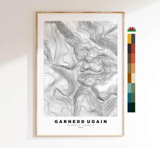 Garnedd Ugain Print - Contour Map - Garnedd Ugain Poster - Wales - Topographic Map - Print - Poster - Wall Art - Welsh 3000s - Topography