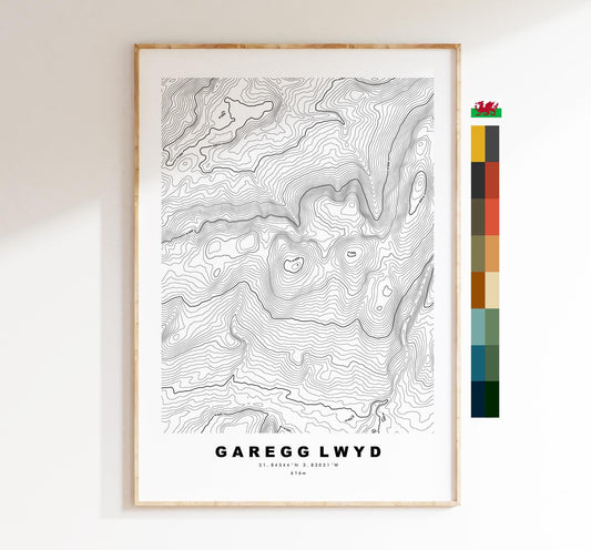 Garreg Lwyd Print - Contour Map - Black Mountain - Wales - Topographic Map - Print - Wall Art - Garreg Lwyd - Contour Map - Topography