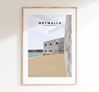 Hotwalls Beach Travel Poster - Wall Art Print - Southsea and Portsmouth Travel Posters - Minimalist Retro Style - Prints or Framed Prints