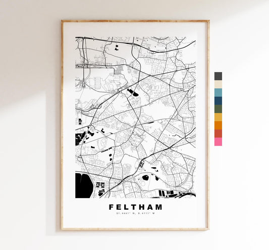 Feltham Map Print - Minimalist City Map Poster - Map Art - UK - Feltham Print - Feltham, London - Different Colours Available