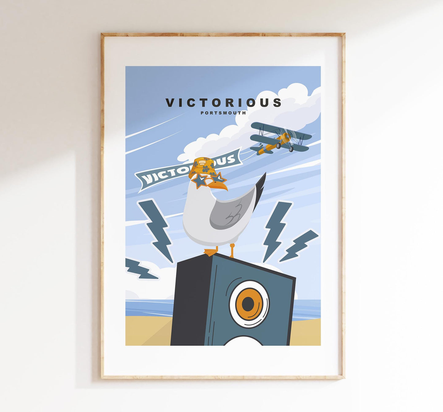 Victorious Seagull Travel Poster - Wall Art Print - Southsea and Portsmouth Travel Posters - Prints or Framed Prints