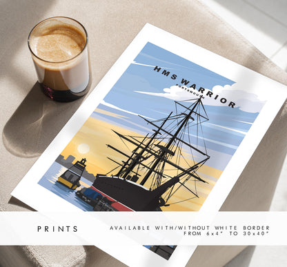 Warrior Travel Poster (New) - Wall Art Print - Southsea and Portsmouth Travel Posters - Minimalist Retro Style - Prints or Framed Prints