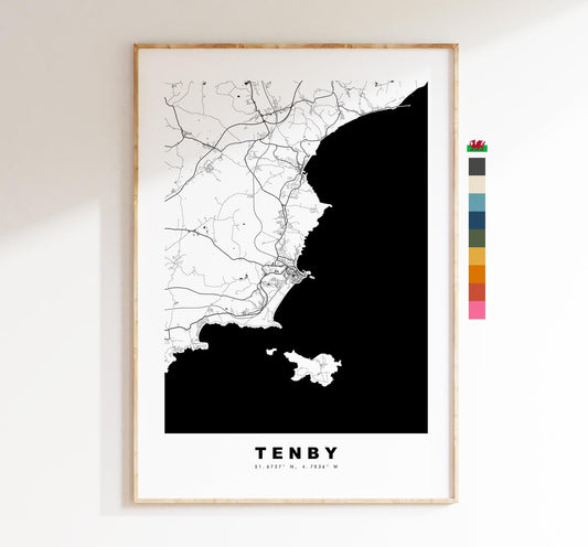 Tenby Map Print - Minimalist City Map Poster - Map Art - Wales - UK - Tenby Print - Tenby Poster - Different Colours Available