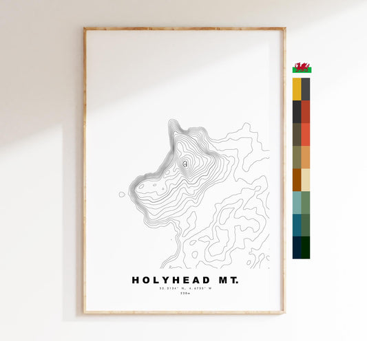 Holyhead Mountain Print - Contour Map - Anglesey - Wales - Topographic Map - Print - Wall Art - Mynydd Twr - Contour Map - Topography