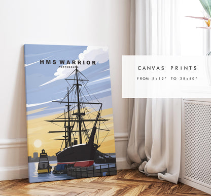 Warrior Travel Poster (New) - Wall Art Print - Southsea and Portsmouth Travel Posters - Minimalist Retro Style - Prints or Framed Prints