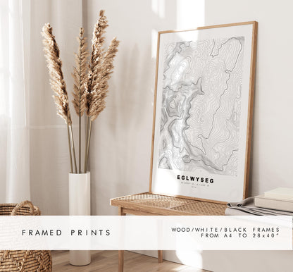 Eglwyseg Mountain Print - Contour Map - Eglwyseg - Wales - Topographic Map - Print - Poster - Wall Art - Eglwyseg Poster - Map - Topography