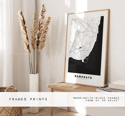 Ramsgate Map Print - Minimalist City Map Poster - Map Art - UK - Ramsgate Print - Ramsgate Poster - Different Colours Available