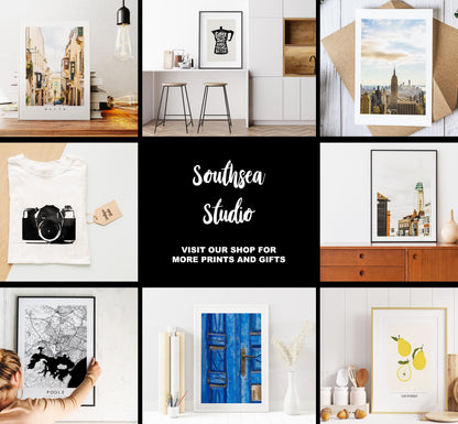 Southsea Seagull Travel Poster - Wall Art Print - Southsea and Portsmouth Travel Posters - Minimalist Retro Style - Prints or Framed Prints