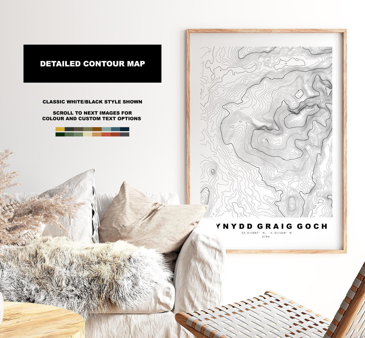 Mynydd Graig Goch Print - Contour Map - Mynydd Graig Goch Poster - Wales - Topographic Map - Print - Poster - Wall Art - Welsh 2000s