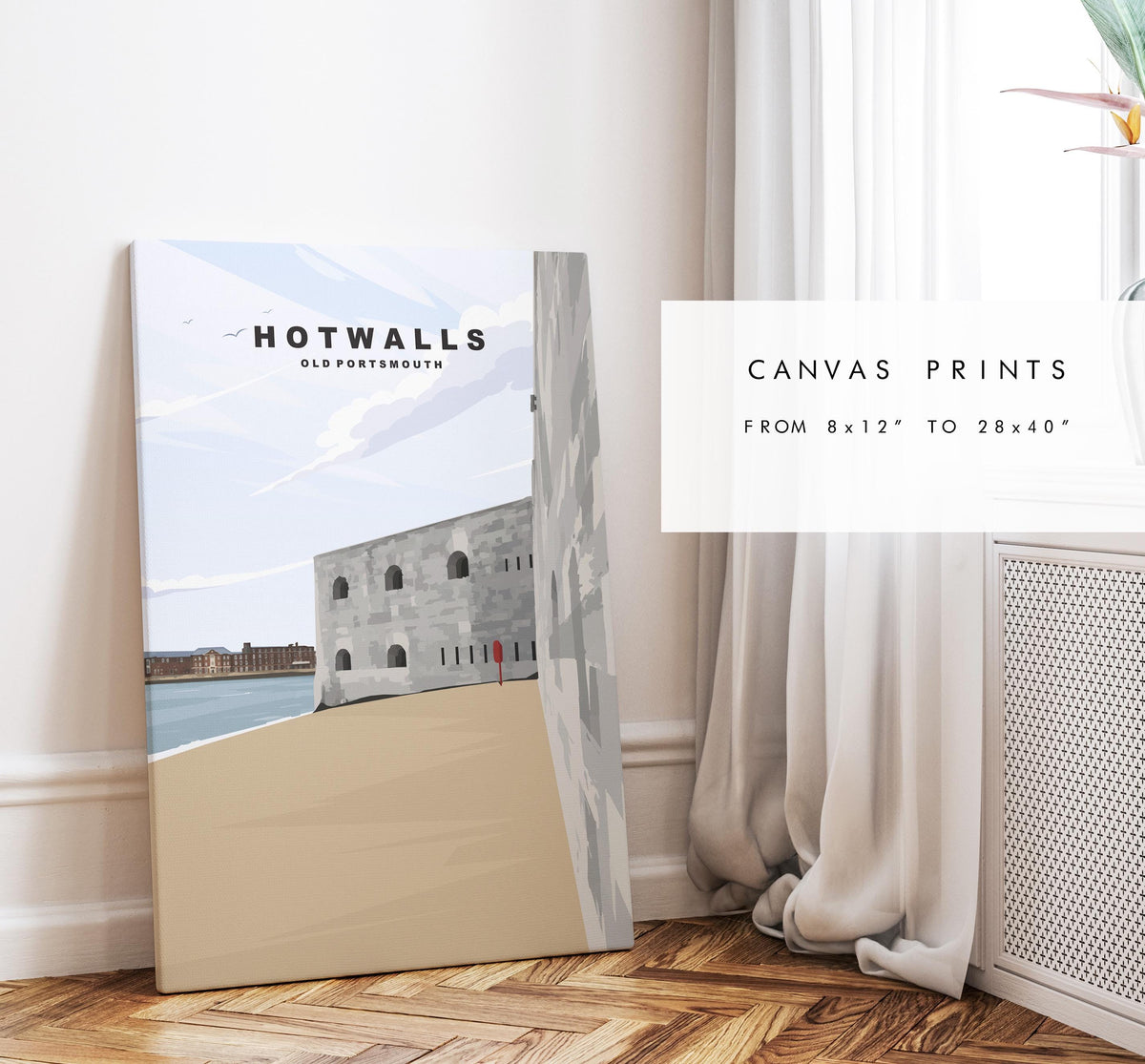 Hotwalls Beach Travel Poster - Wall Art Print - Southsea and Portsmouth Travel Posters - Minimalist Retro Style - Prints or Framed Prints