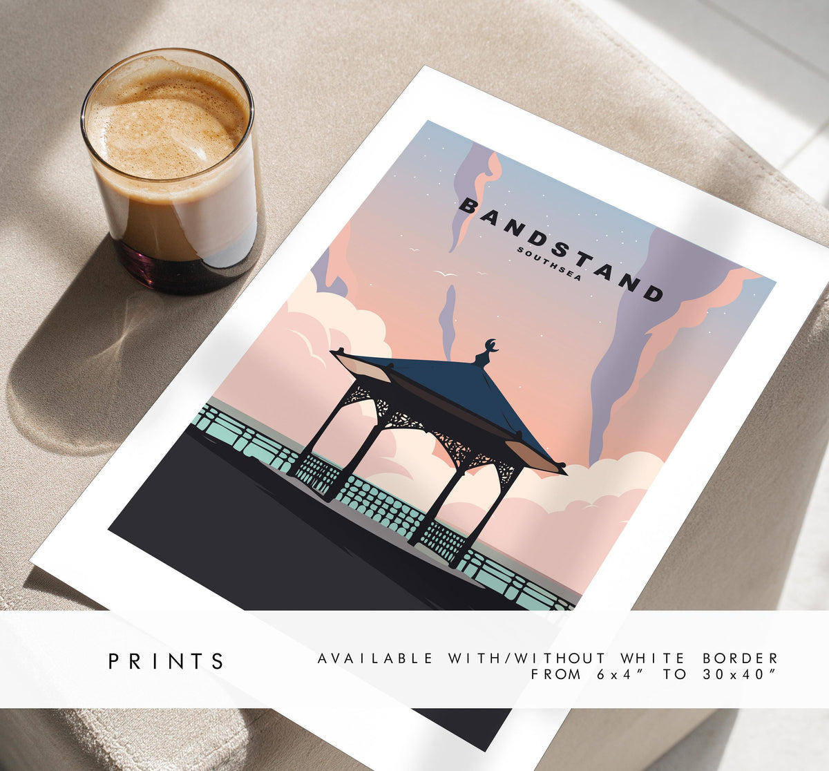 Southsea Bandstand Travel Poster (Sunset) - Wall Art Print - Southsea and Portsmouth Travel Posters - Prints or Framed Prints