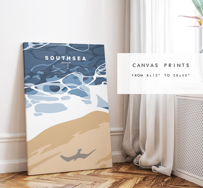 Southsea Beach Travel Poster - Wall Art Print - Southsea and Portsmouth Travel Posters - Minimalist Retro Style - Prints or Framed Prints