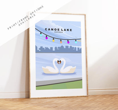 Canoe Lake Travel Poster - Wall Art Print - Southsea and Portsmouth Travel Posters - Minimalist Retro Style - Prints or Framed Prints