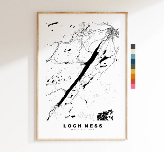 Loch Ness Map Print - Minimalist Map Poster - Map Wall Art - Scotland - UK - Loch Ness Print - Loch Ness Poster - Different Colours Available
