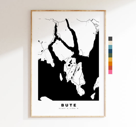 Bute Map Print - Minimalist Map Poster - Map Wall Art - Scotland - UK - Isle of Bute Print - Bute Poster - Different Colours Available