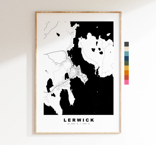 Lerwick Map Print - Minimalist City Map Poster - Map Wall Art - Scotland - UK - Lerwick Print - Lerwick Poster - Different Colours Available