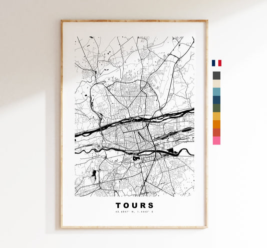 Tours Map Print - City Map Poster - Map Wall Art - France City Maps - Tours Print - Tours Poster - Minimalist City Map - France