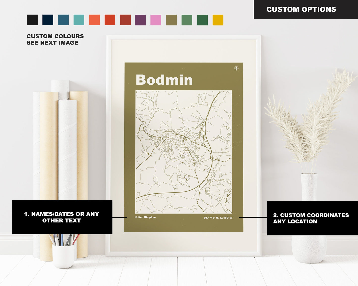 Bodmin Print - Map Print - Mid Century Modern  - Retro - Vintage - Contemporary - Bodmin Print - Map - Map Poster - Gift - Cornwall
