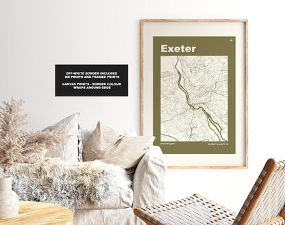 Exeter Print - Map Print - Mid Century Modern  - Retro - Vintage - Contemporary - Exeter Print - City Map - City Map Poster - Gift