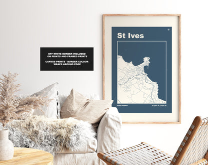 St Ives Print - Map Print - Mid Century Modern  - Retro - Vintage - Contemporary - St Ives Print - Map - Map Poster - Gift - Cornwall