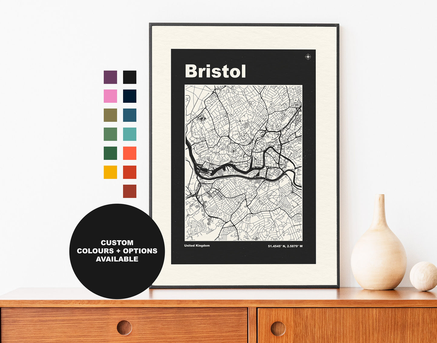 Bristol Print - Map Print - Mid Century Modern  - Retro - Vintage - Contemporary - Bristol Print - City Map - City Map Poster - Gift
