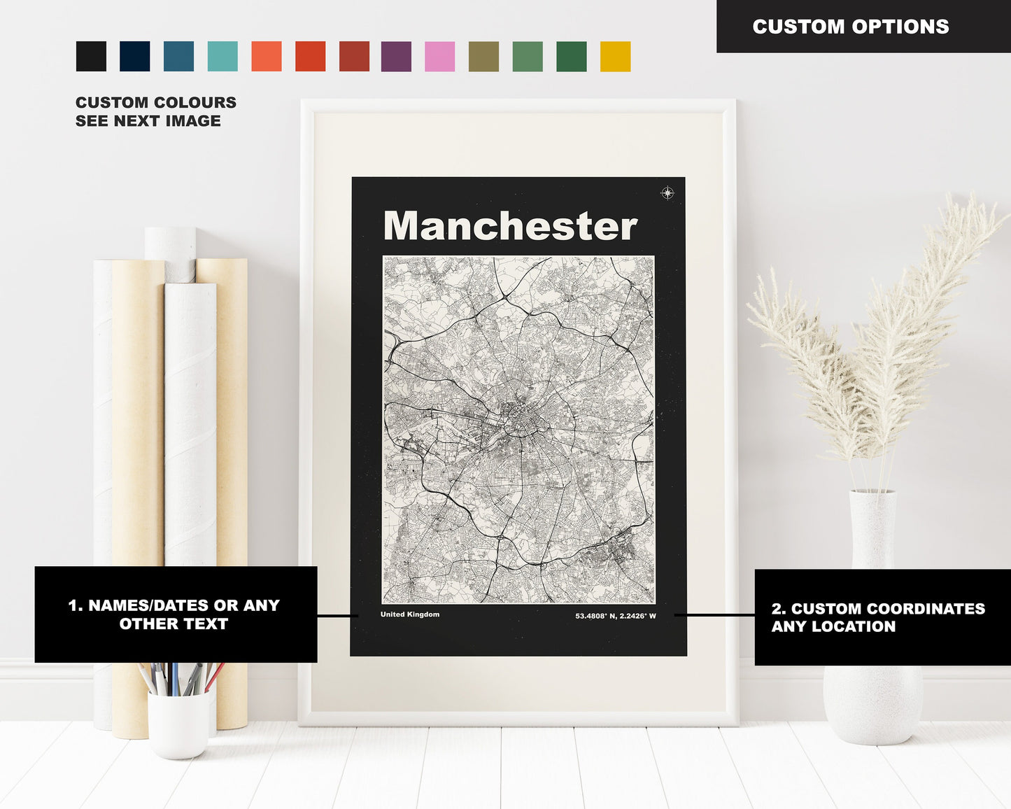 Manchester Print - Map Print - Mid Century Modern  - Vintage - Contemporary - Manchester Print - City Map - City Map Poster - UK - Gift