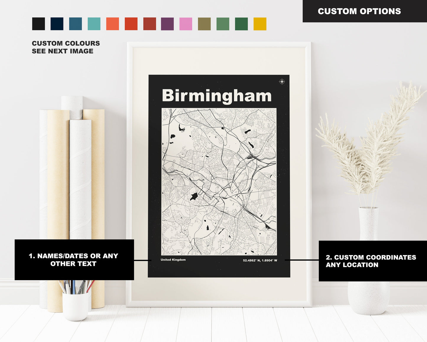 Birmingham Print - Map Print - Mid Century Modern  - Retro - Vintage - Contemporary - Birmingham Print - City Map - City Map Poster - Gift