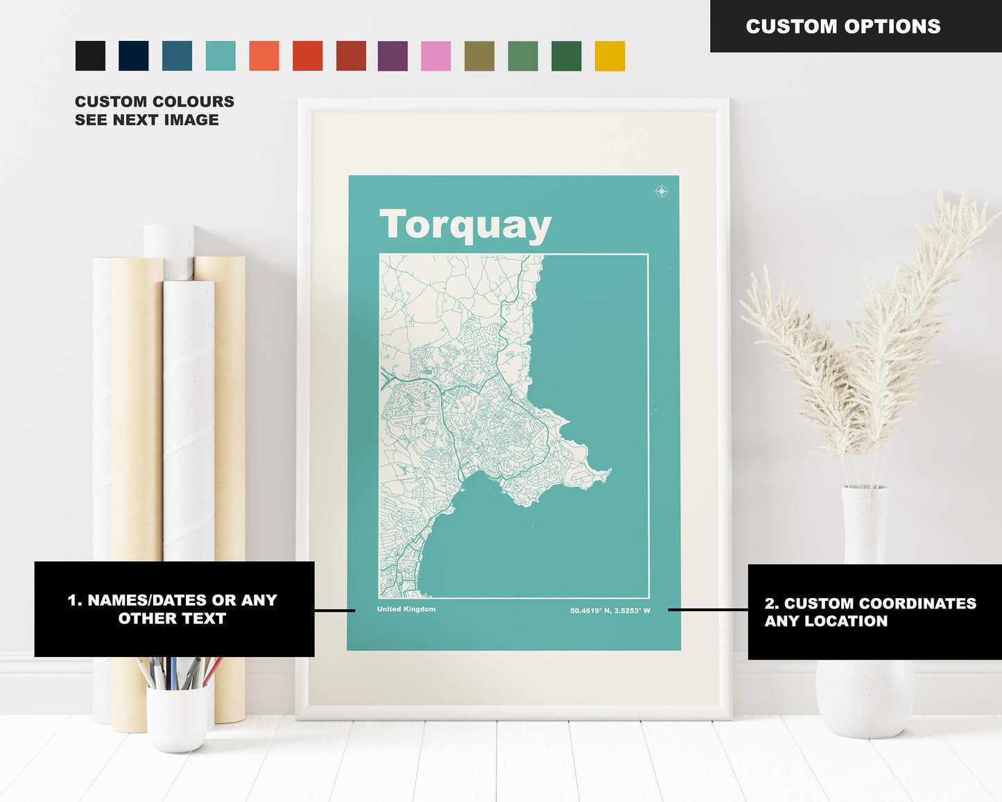 Torquay Print - Map Print - Mid Century Modern  - Retro - Vintage - Contemporary - Torquay Print - Map - Map Poster - Gift - Devon