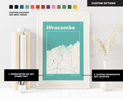 Ilfracombe Print - Map Print - Mid Century Modern  - Retro - Vintage - Contemporary - Ilfracombe Print - Map - Map Poster - Gift - Devon