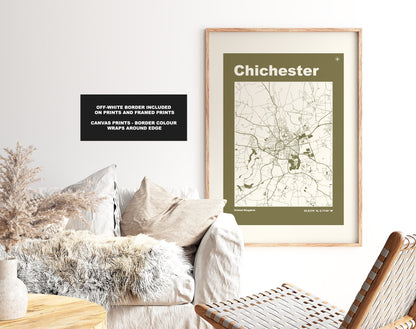 Chichester Print - Map Print - Mid Century Modern  - Retro - Vintage - Contemporary - Chichester Print - Map - Map Poster - Gift - Hampshire