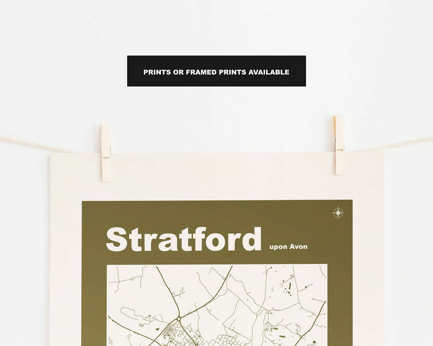 Stratford upon Avon Print - Map Print - Mid Century Modern  - Retro - Vintage - Contemporary - Stratford Print - Map - Map Poster - Gift