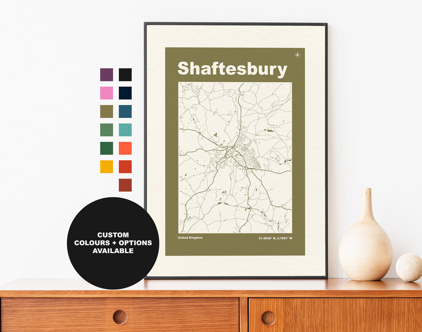 Shaftesbury Print - Map Print - Mid Century Modern  - Retro - Vintage - Contemporary - Shaftesbury Print - Map - Map Poster - Gift
